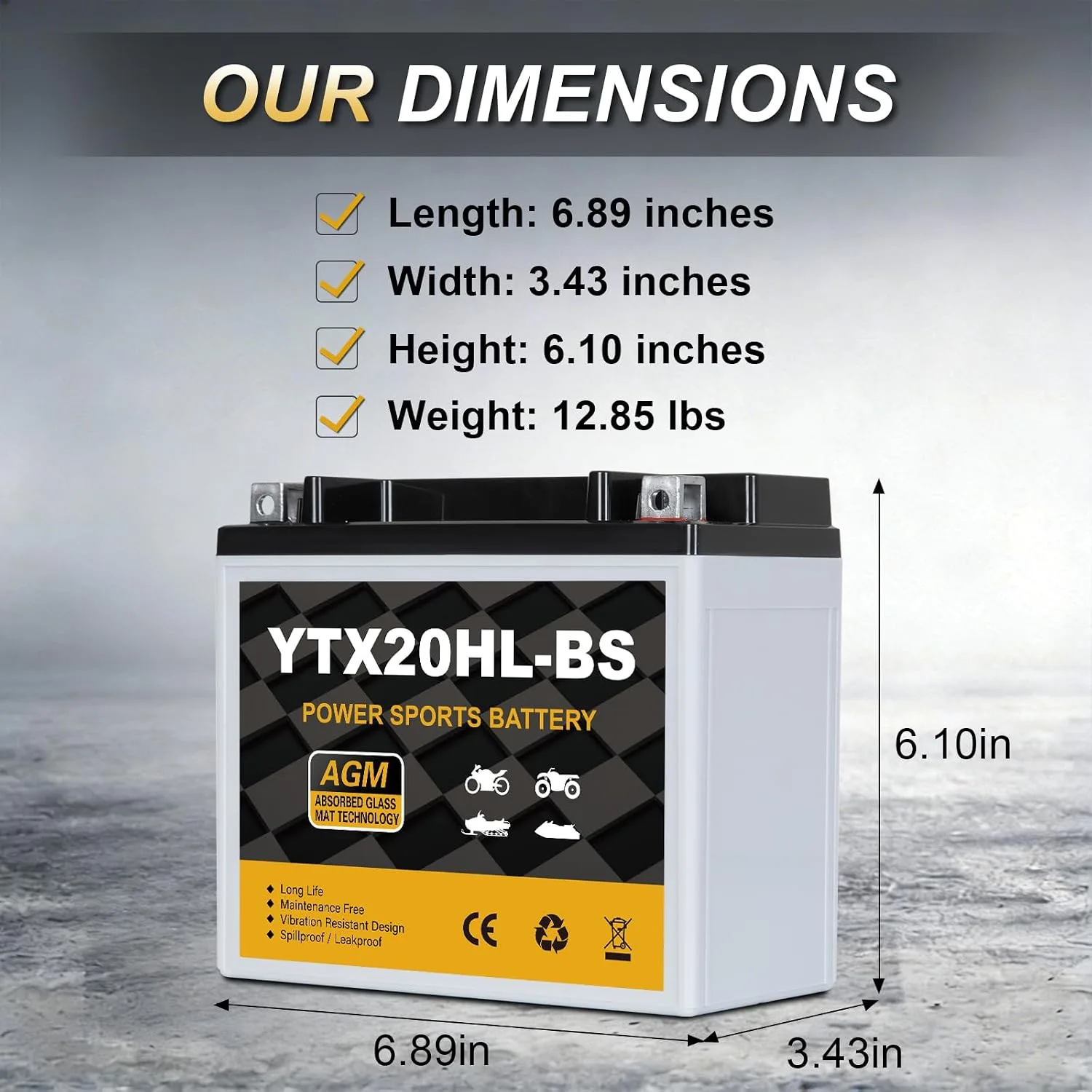 Daakmax YTX20HL-BS 12V 18Ah AGM Powersport Battery image 2