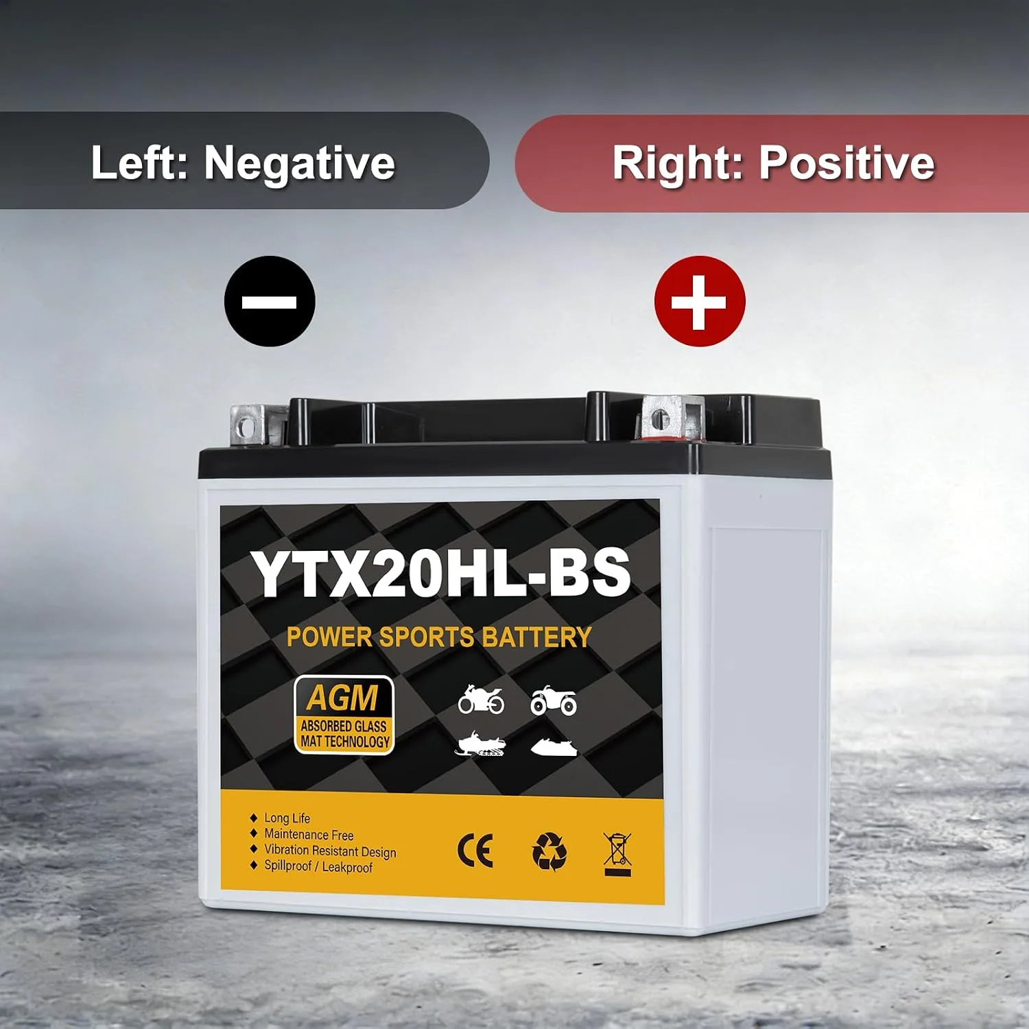 Daakmax YTX20HL-BS 12V 18Ah AGM Powersport Battery image 4