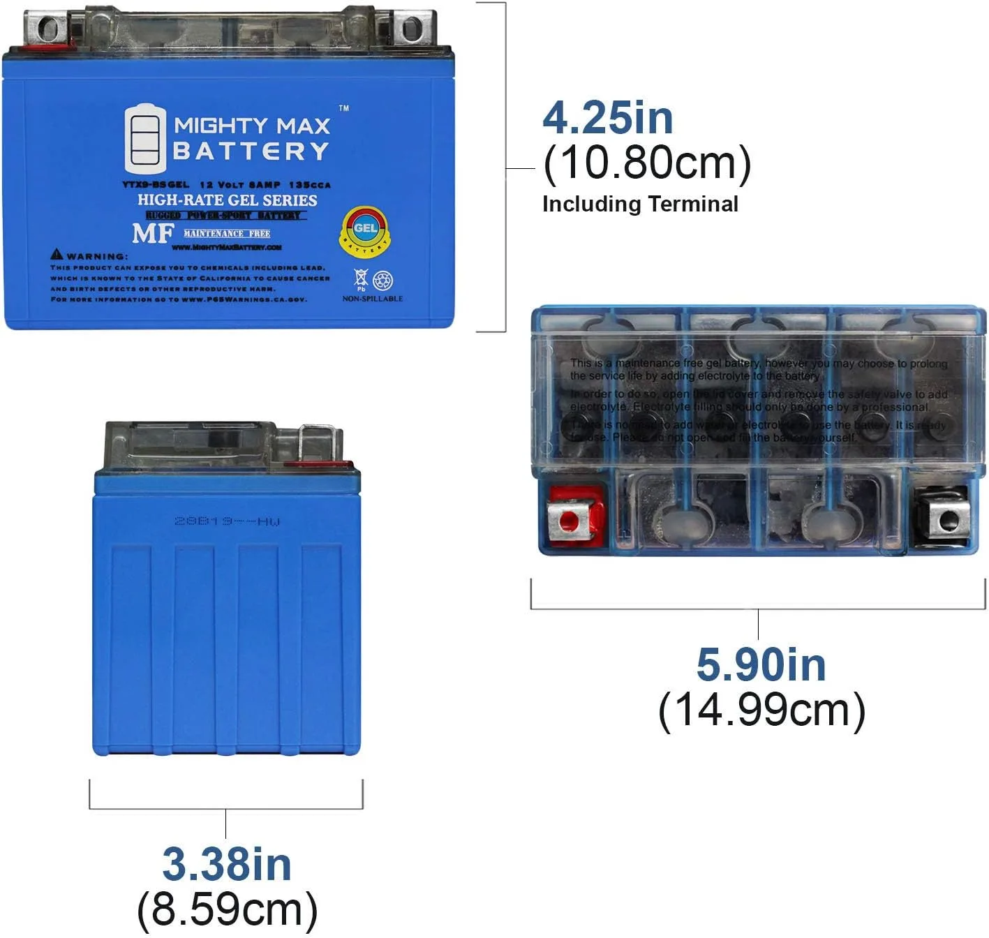 Mighty Max YTX9-BSGEL207 12V 8Ah GEL Battery for 1996-2001 CCM All Electric Dirt Bike image 2