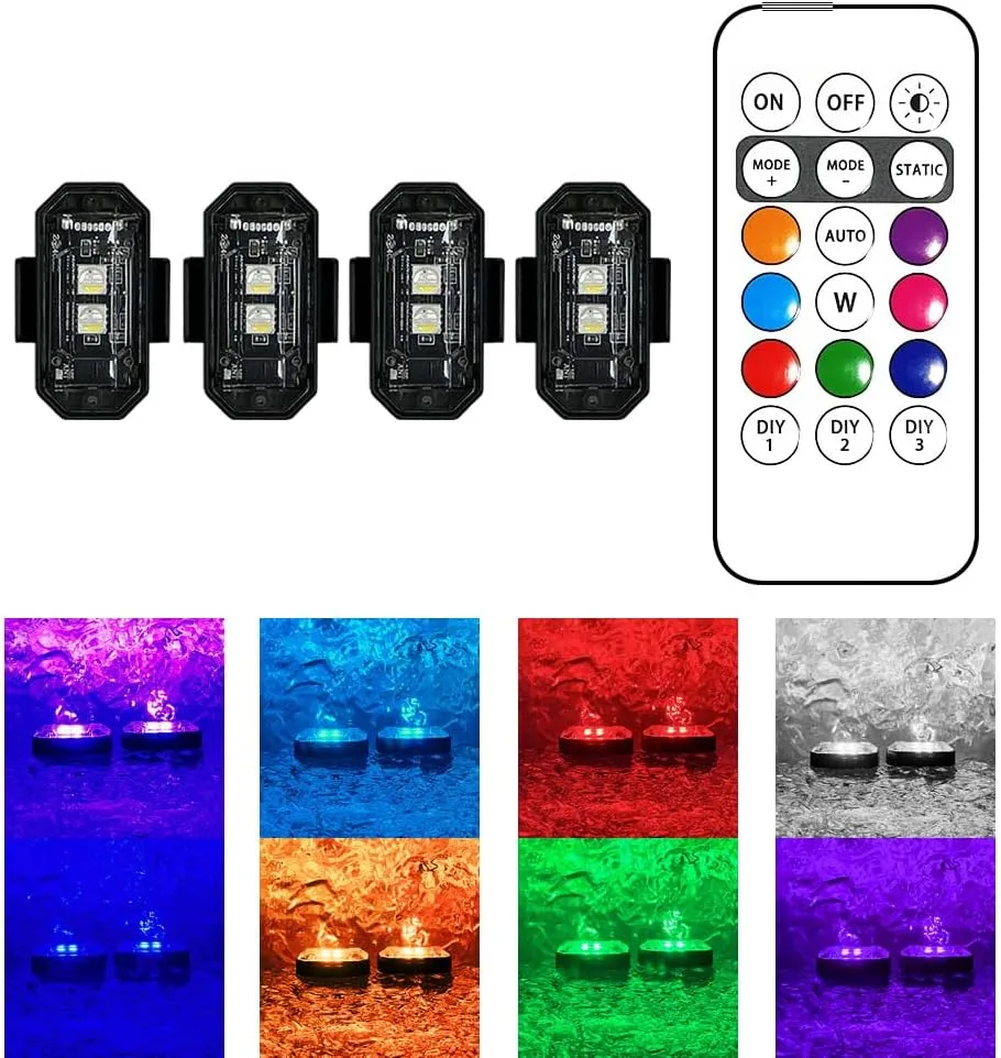 ALLLLC Wireless RGB LED Motorcycle Light Kit 8-Pack DISHUN001