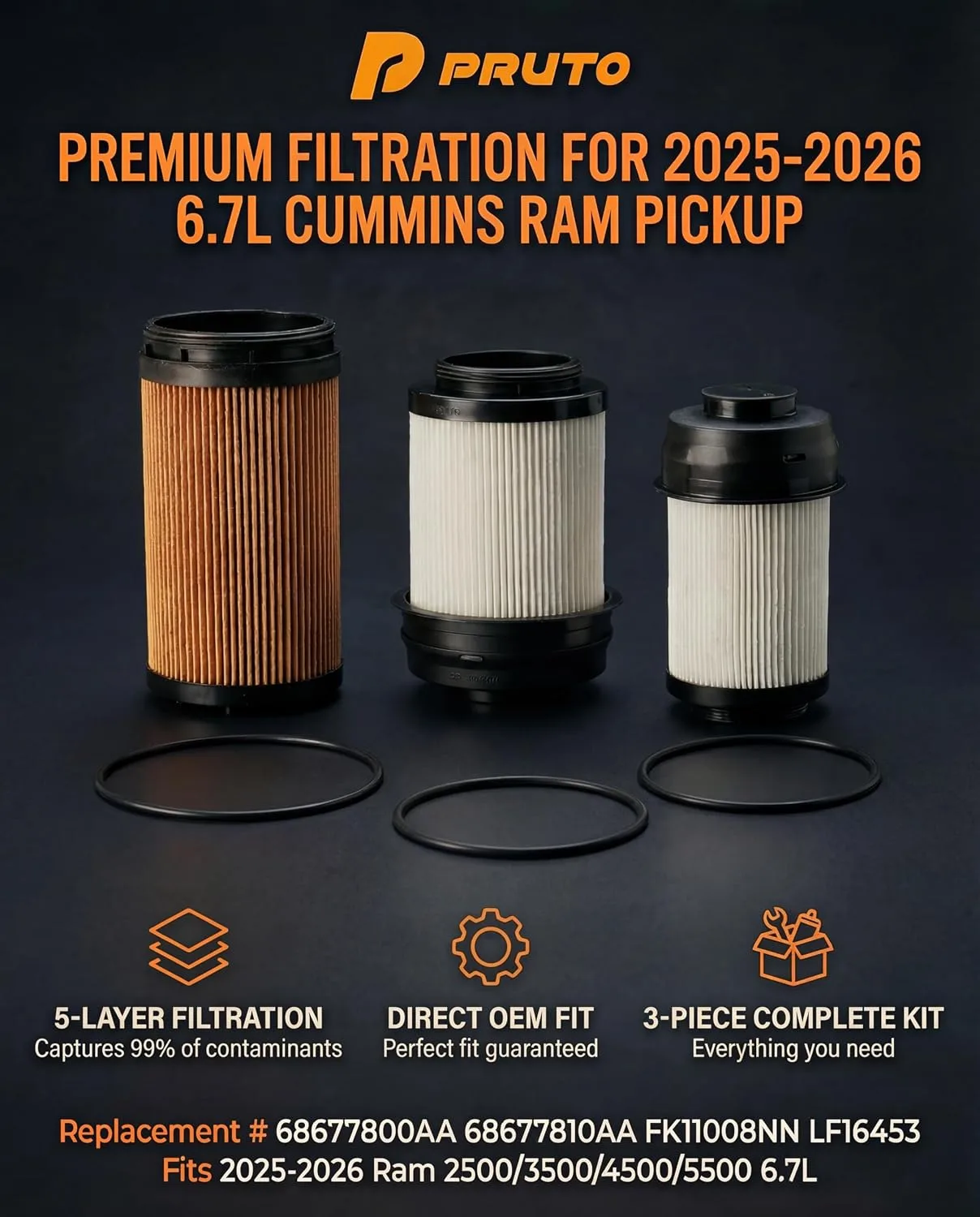 PRUTO PFK800AA01 Fuel & Oil Filter Kit for 2025–2026 Ram 2500–5500 6.7L Cummins image 2