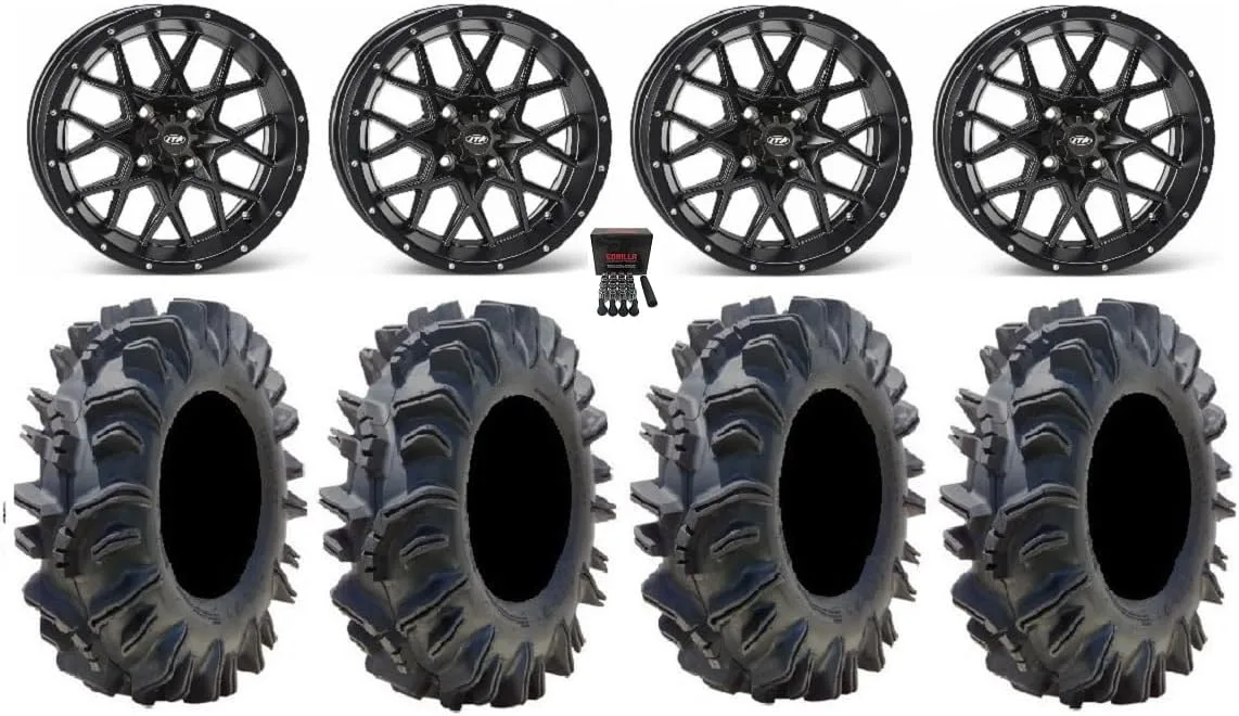 ITP Hurricane 14x7 Wheels and SuperATV Terminator 28x10-14 ATV Tire Bundle