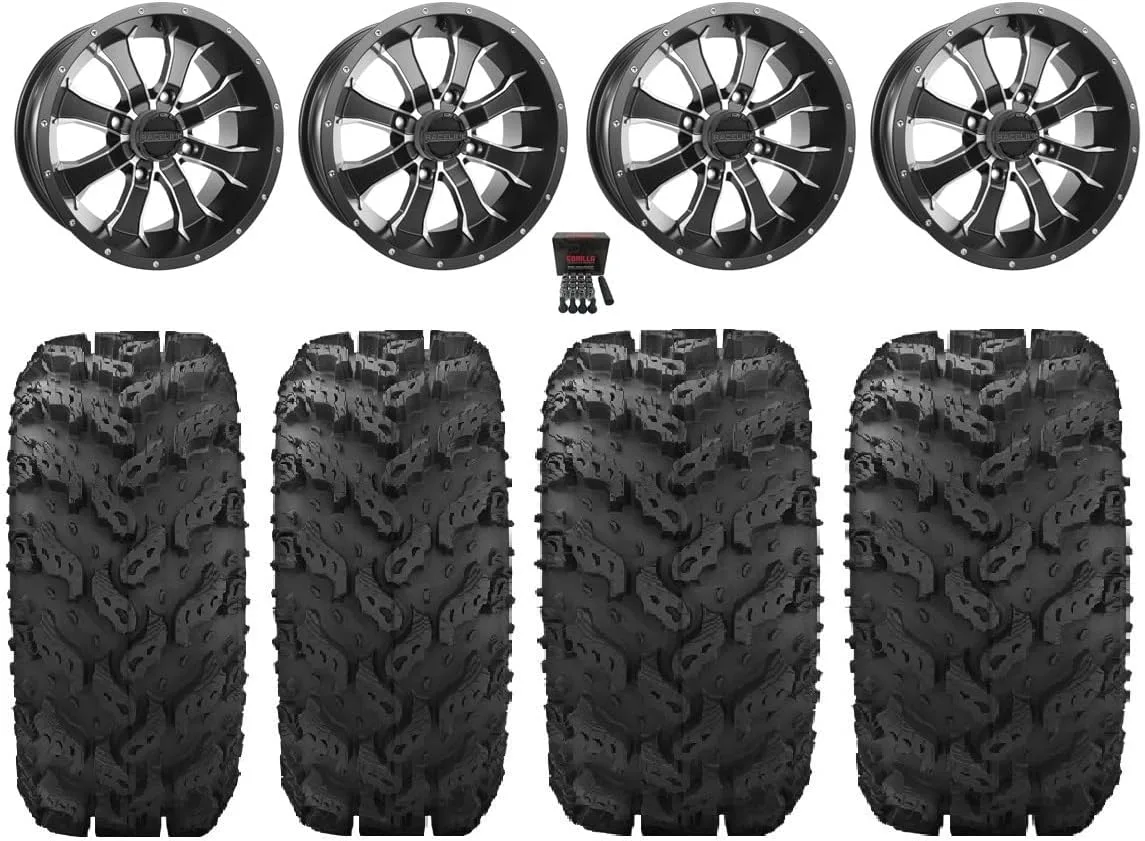 Raceline Mamba 14x7 Black ATV Wheels & Interco Reptile Tires Bundle