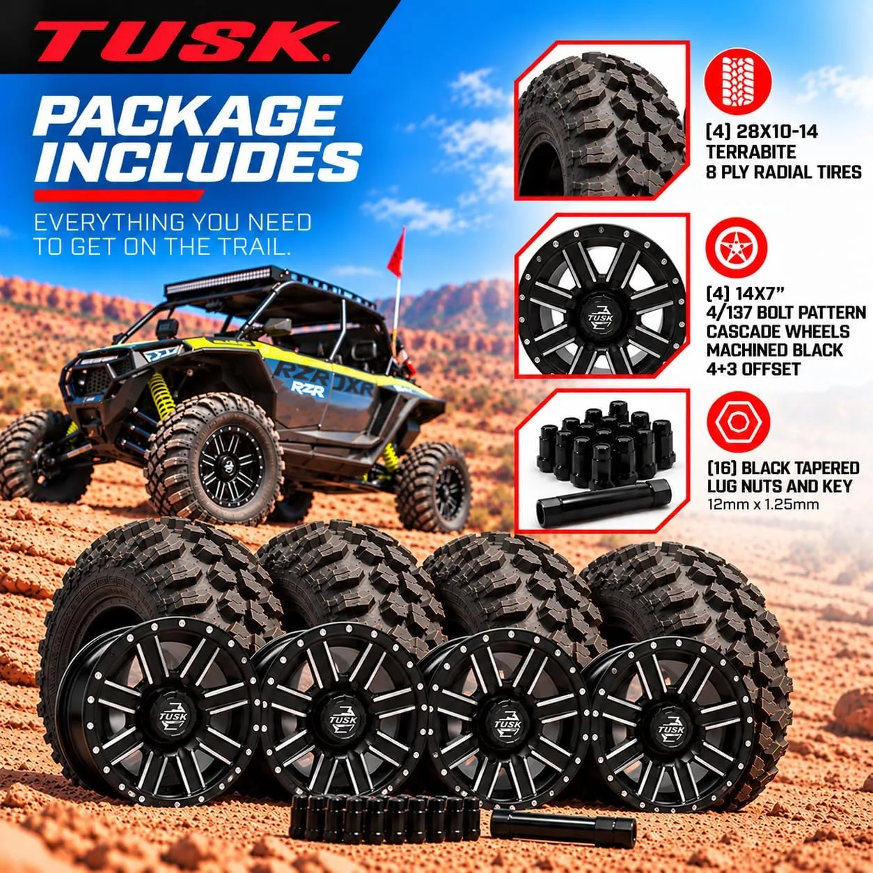 TUSK Terrabite 28x10-14 Tires with Cascade Wheels 2094040009 image 3