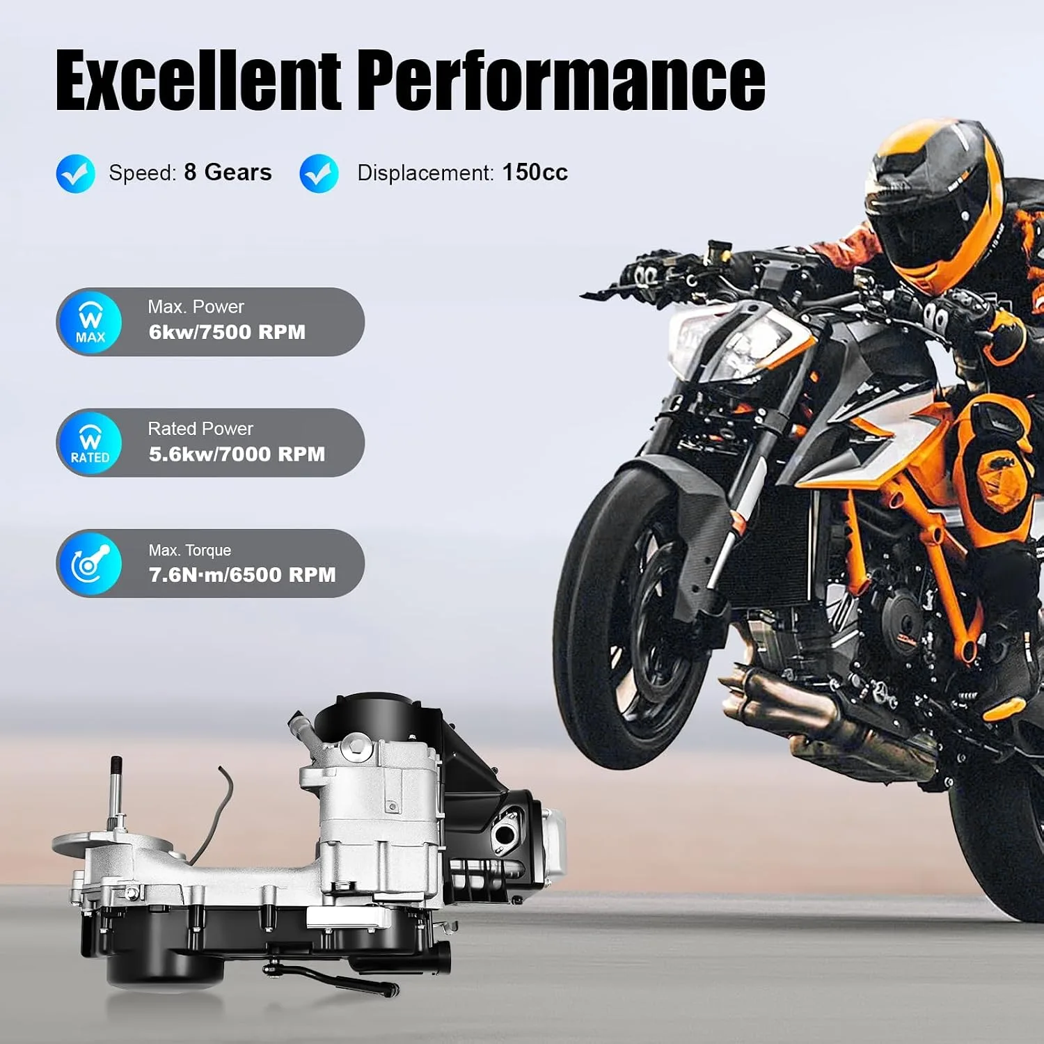 njxbrek 150cc GY6 4-Stroke Engine Motor BIV0020 image 2