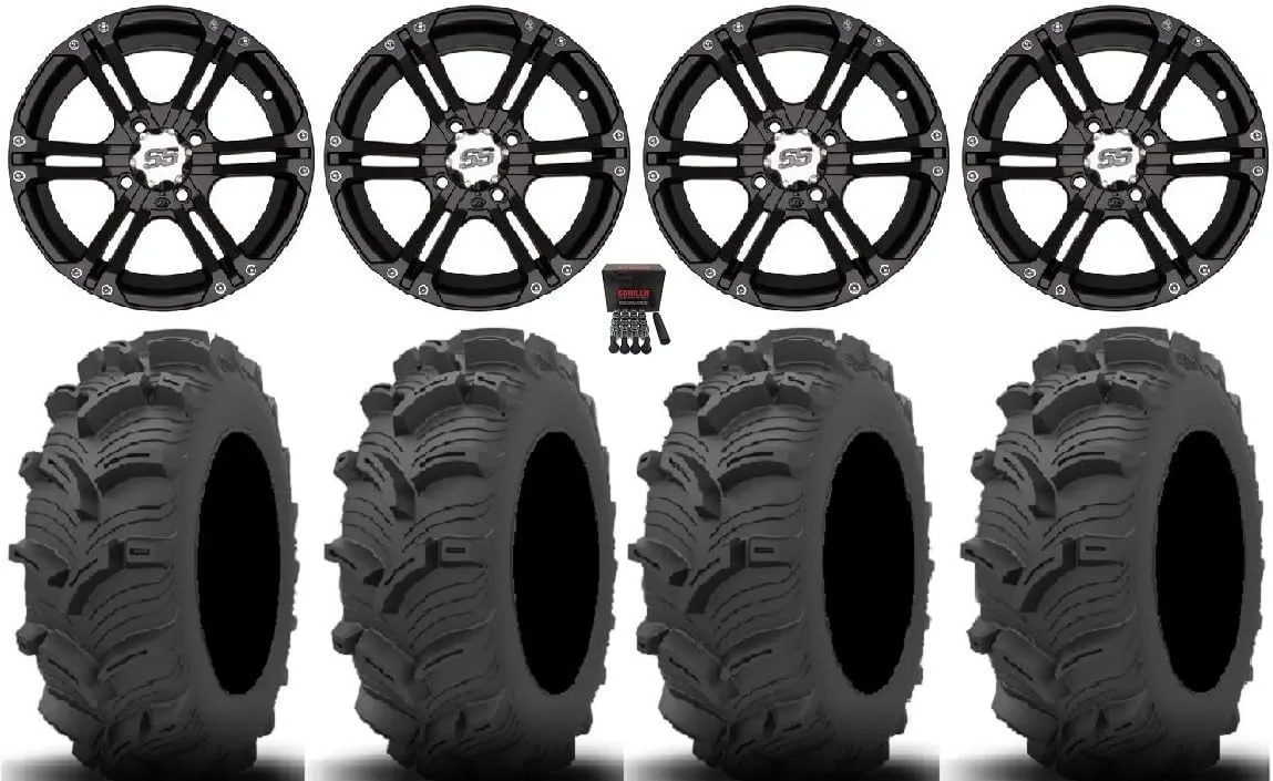 ITP SS212 12x7 Black ATV/UTV Wheels with Kenda Executioner Tires Bundle