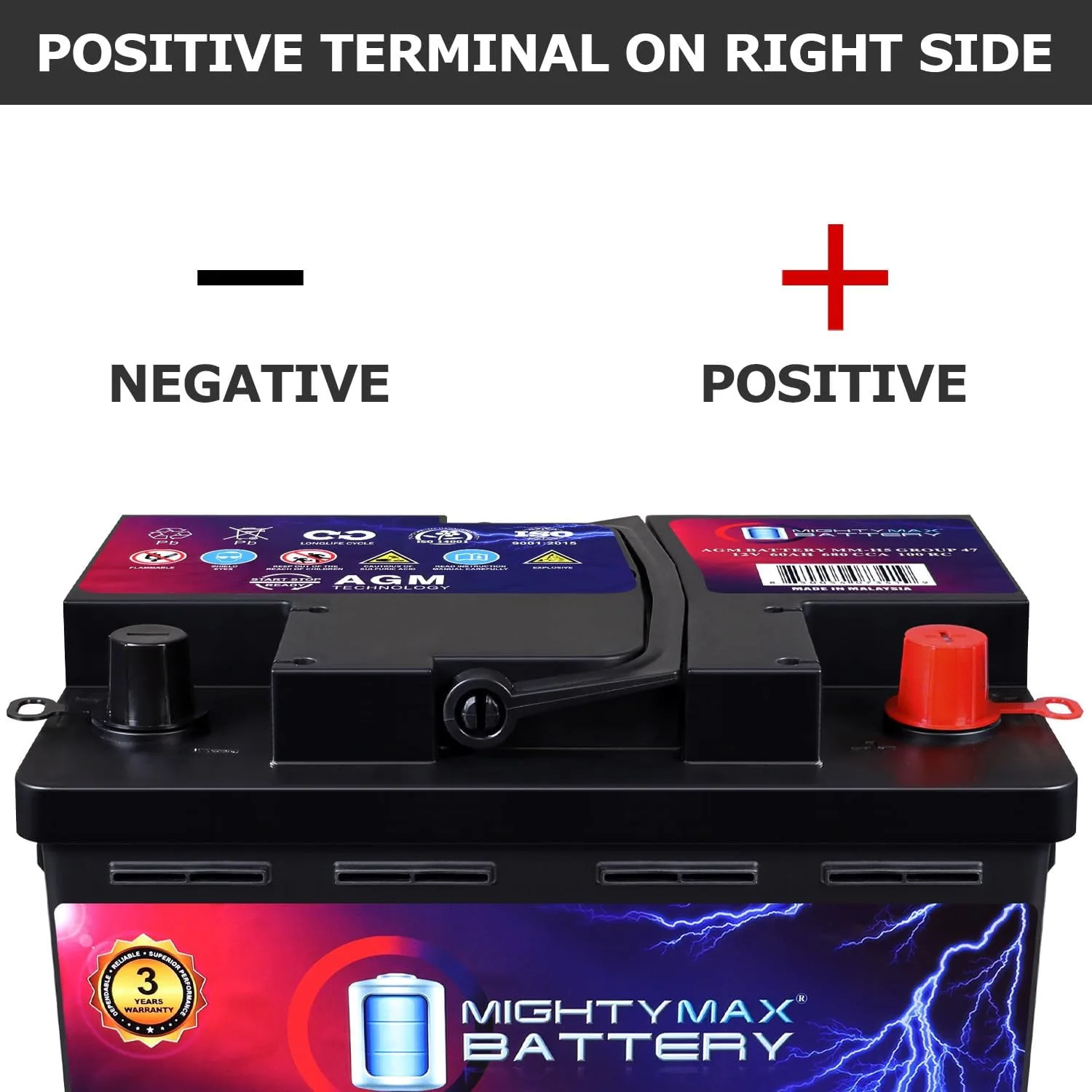 Mighty Max Battery MM-H5237 Group 47 12V 60Ah Replacement Battery image 3