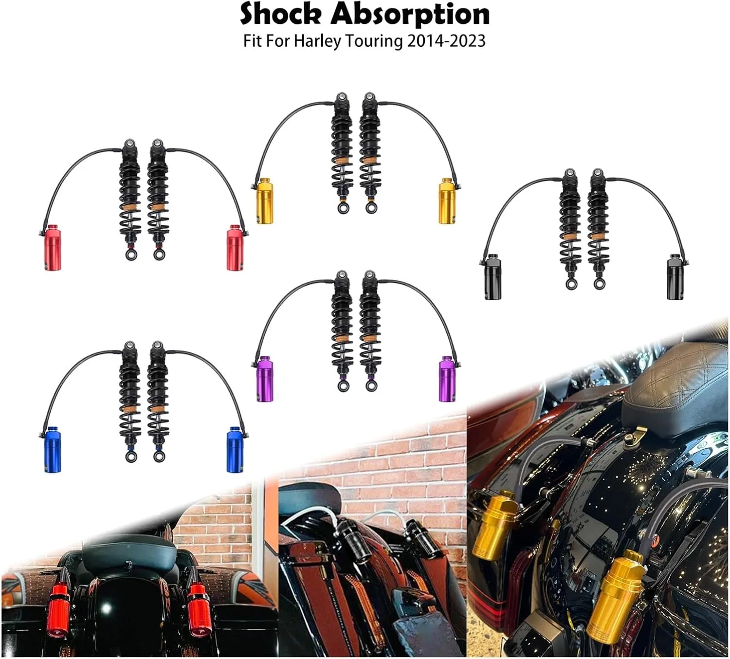 HLOMAUD Rear Remote Reservoir Shocks pan-qi zhun for Harley-Davidson Touring image 3