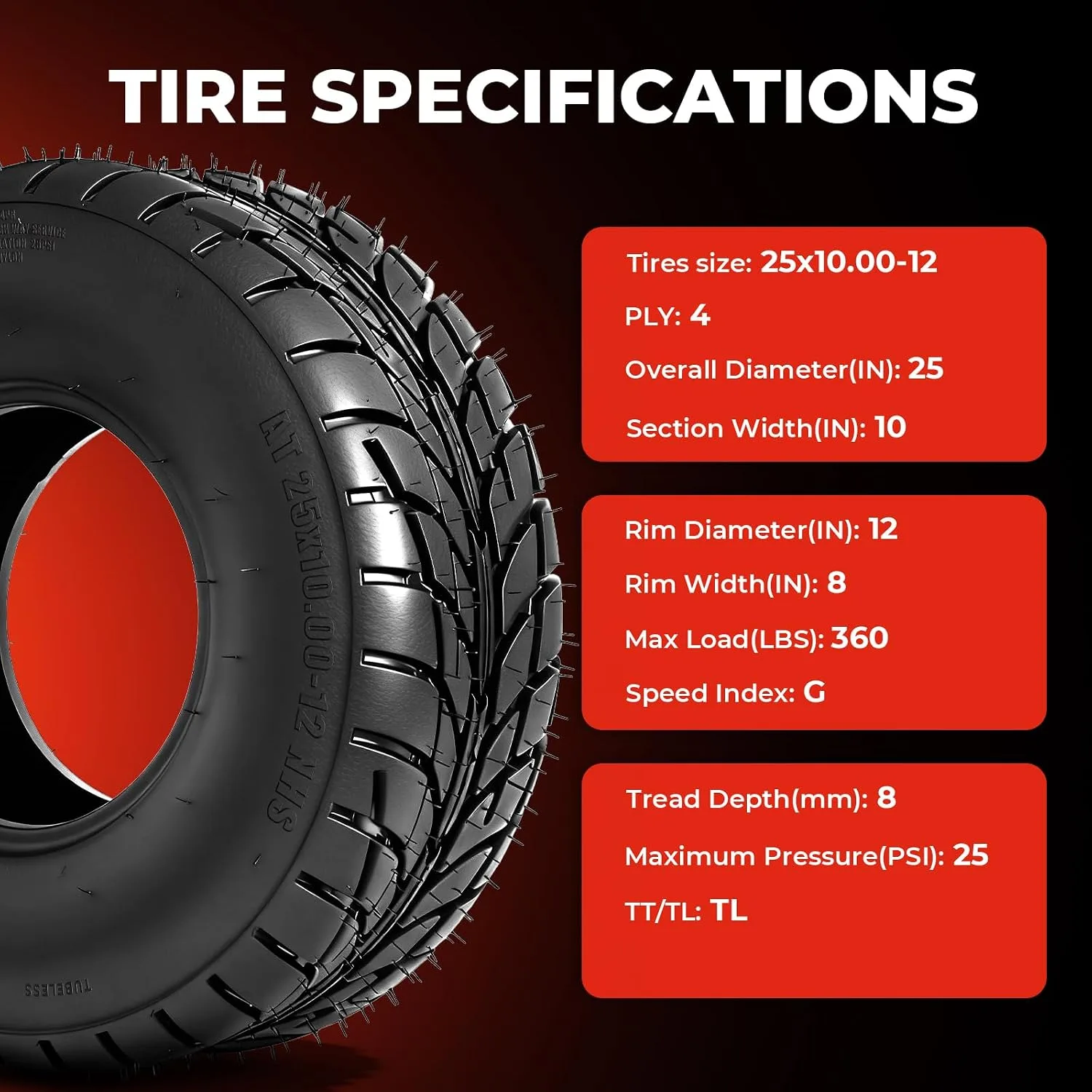 MOTOOS 25x10-12 All-Terrain ATV/UTV Tires Set of 2 image 3