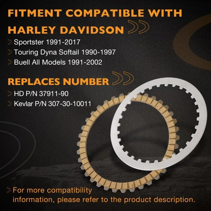 HQPASFY 17-Piece Clutch Disc Kit P/N 37980-10 for Harley-Davidson and Buell image 2