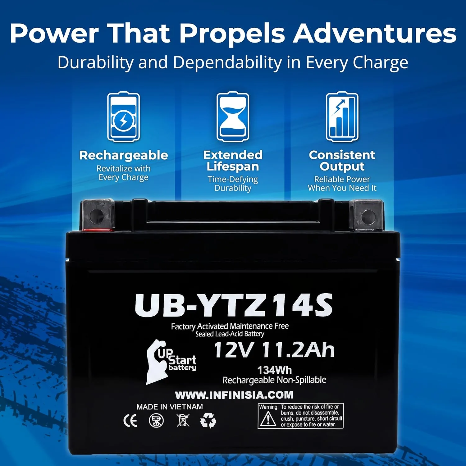 Upstart Battery YTZ14S 12V 11.2Ah Battery UB-YTZ14S-DL28 for Suzuki GSX-R750 image 2