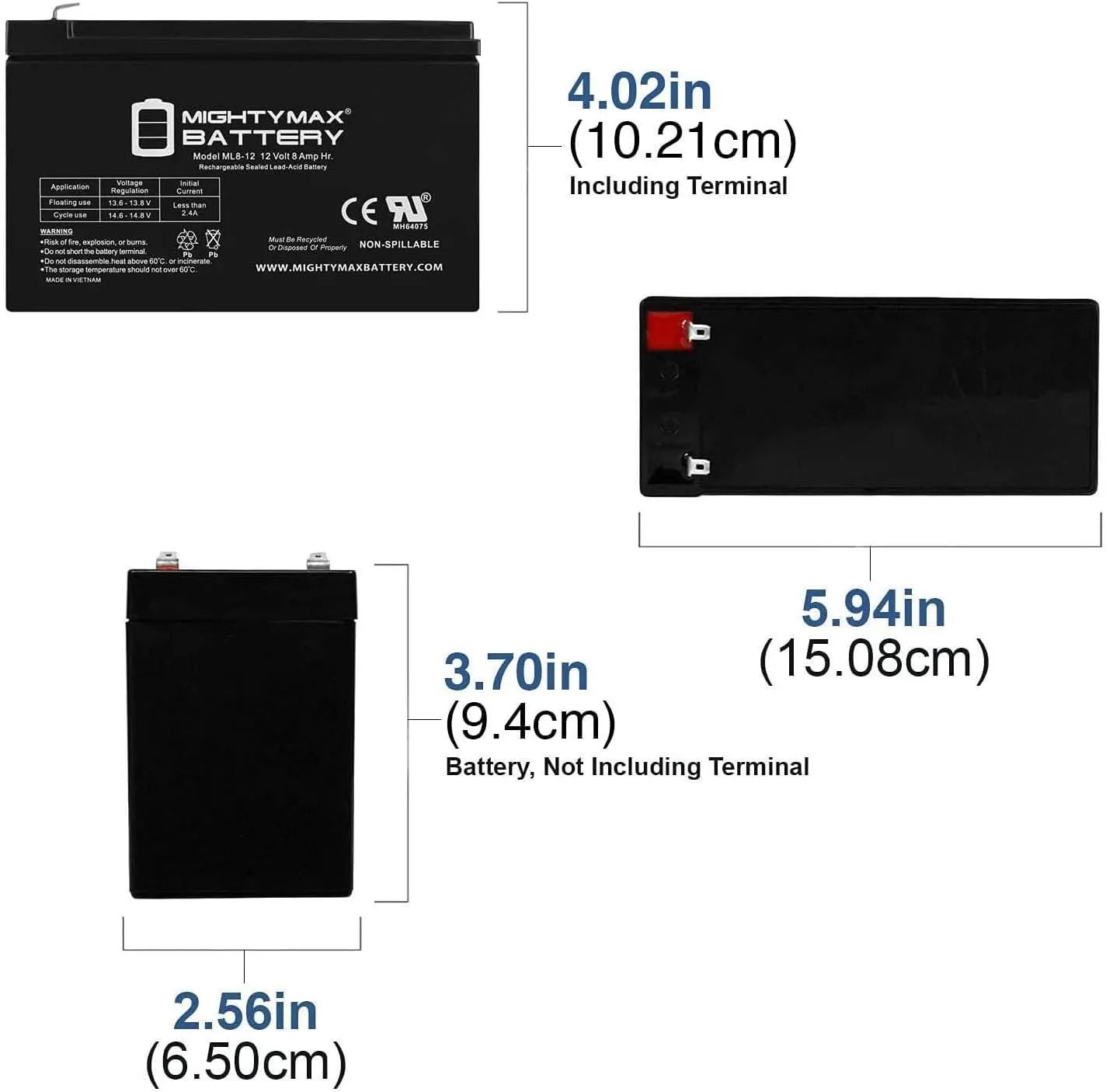 Mighty Max Battery 12V 8Ah Replacement Battery ML8-12COMBO image 4