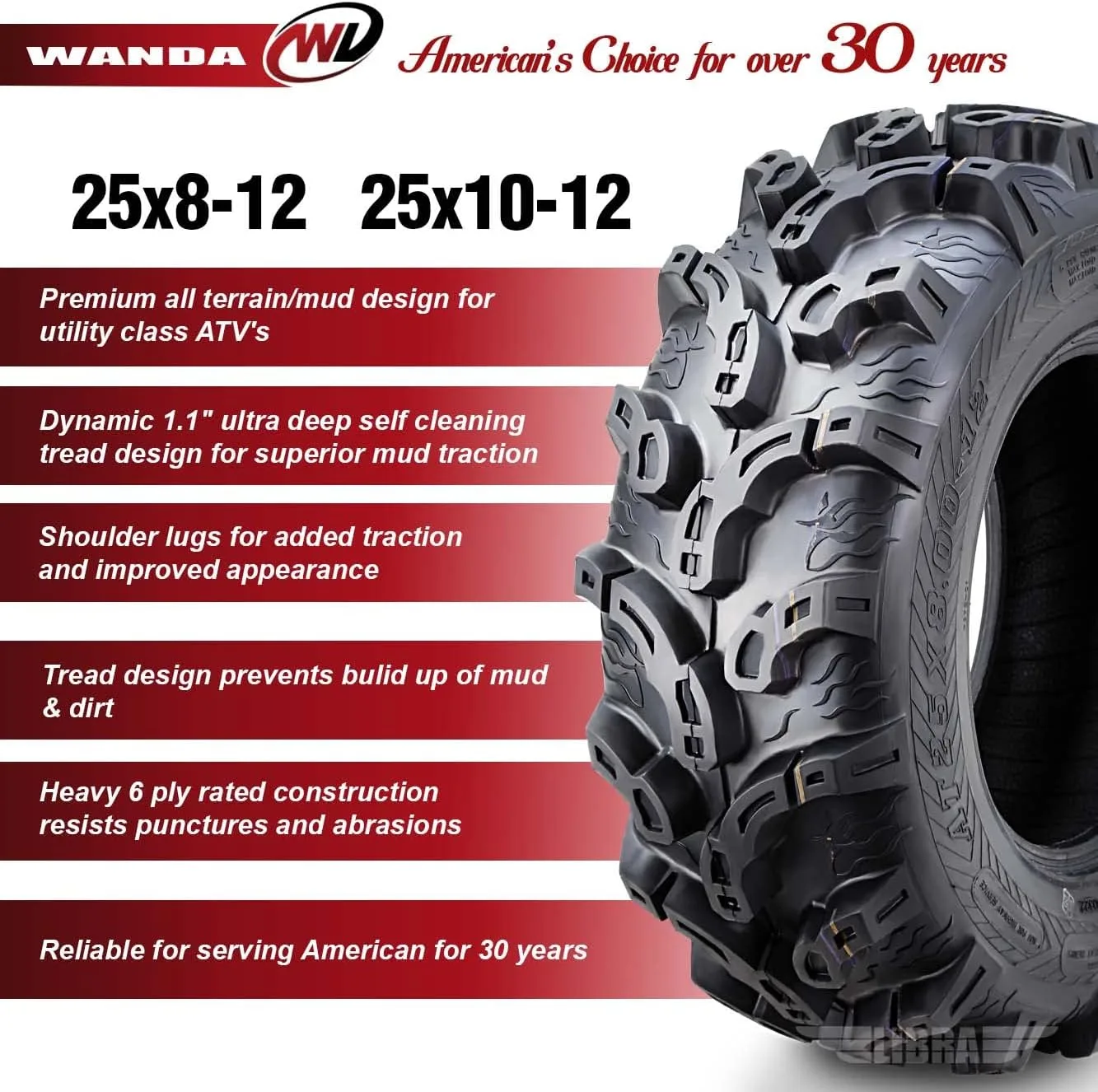WANDA ATV Tire Set 25x8-12 Front / 25x10-12 Rear 10212-10215 image 2