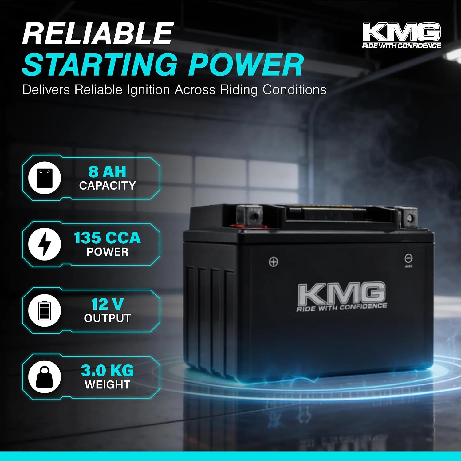 KMG YTX9-BS-1L-V38 12V Battery for Kawasaki Ninja ZX-6R 2003-2006 image 3