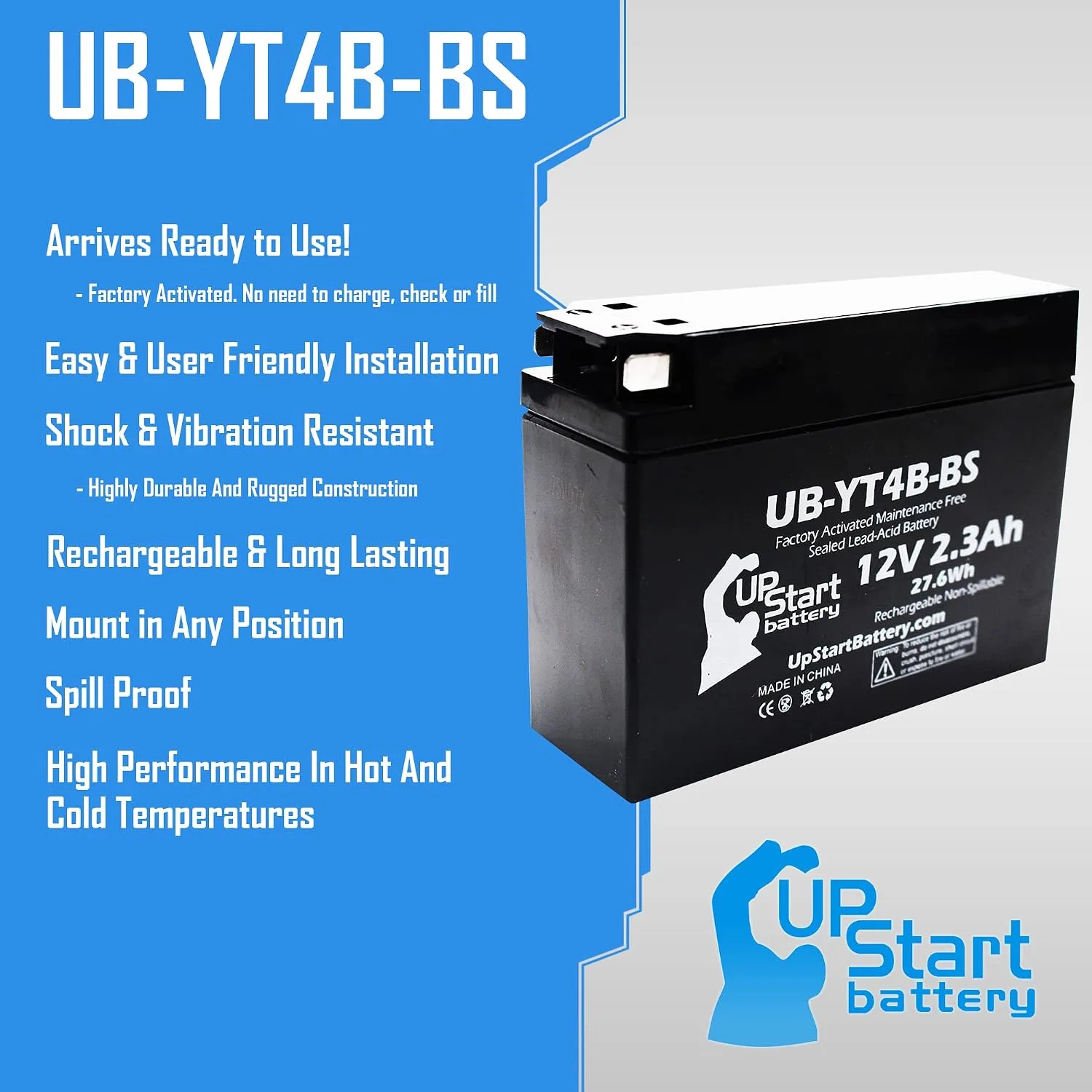 Upstart Battery UB-YT4B-BS 12V 2.3Ah Battery Set for 2015 Yamaha TTR110E image 2