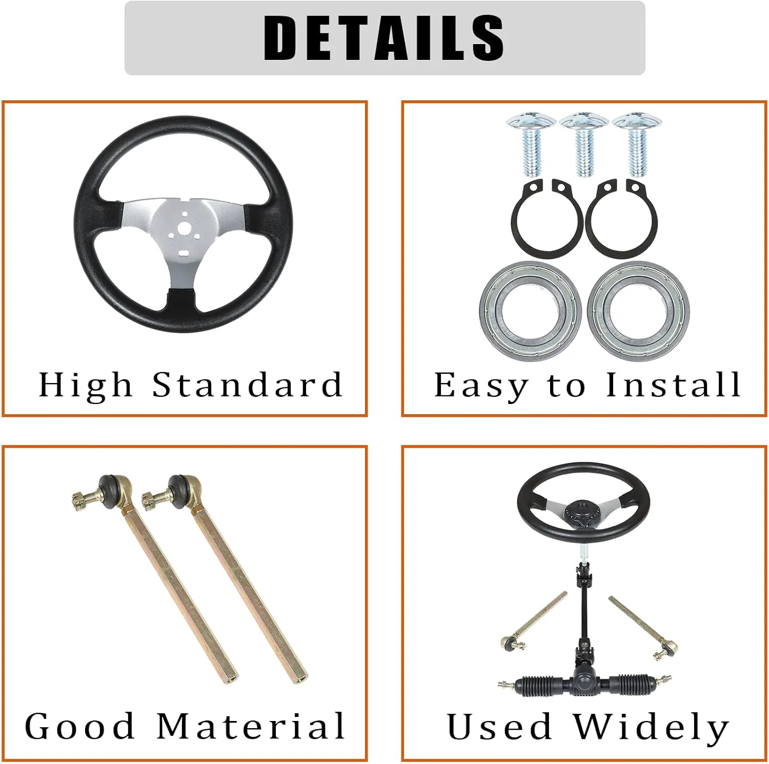 labwork 300mm Steering Wheel Steel Kit Replacement for 110cc Go Kart image 4