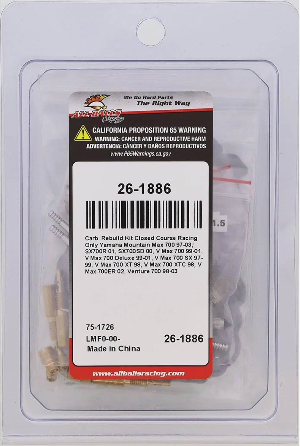 All Balls 26-1886 Carburetor Rebuild Kit for Yamaha and Arctic Cat image 4