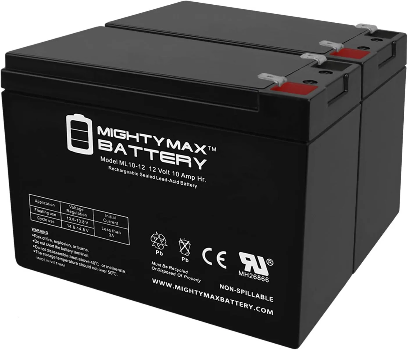 Mighty Max Battery ML10-12MP2352 12V 10Ah Scooter Battery 2-Pack