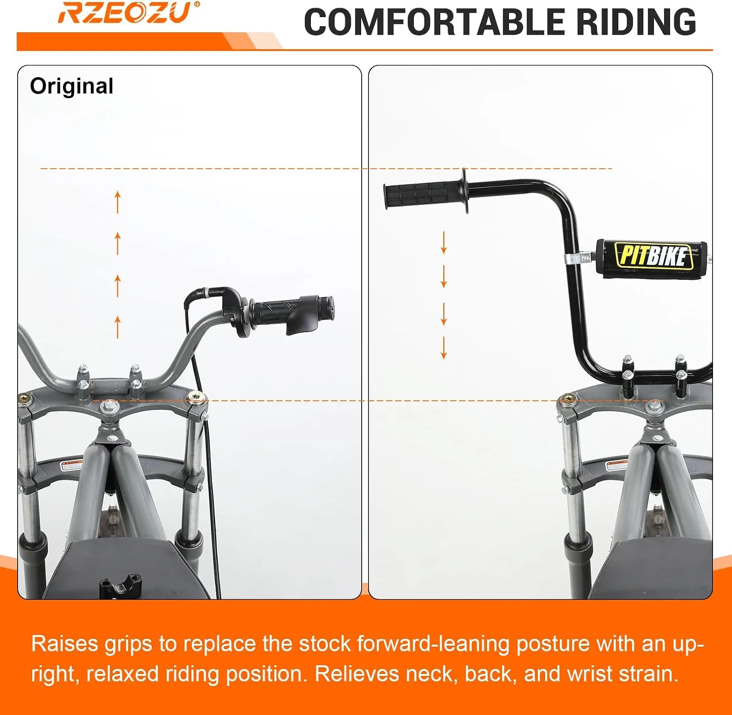 RZEOZU 12-Inch Ape Hanger Mini Bike Handlebars RO-CB-12-BK image 3
