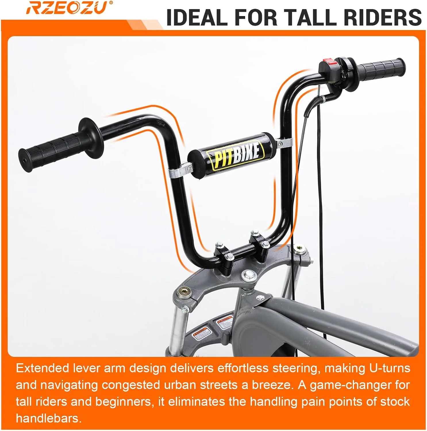 RZEOZU 12-Inch Ape Hanger Mini Bike Handlebars RO-CB-12-BK image 4