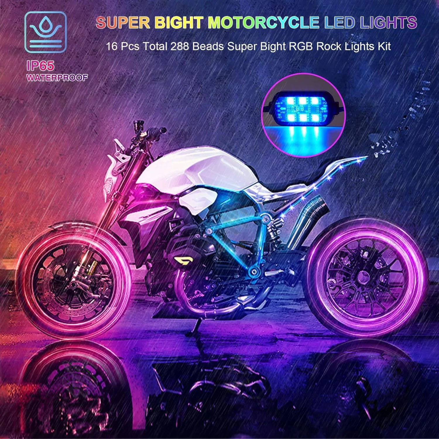 TDE Explorer.Lighting 16-Pod RGBIC Motorcycle LED Underglow Kit LM-16pcsHarley image 2