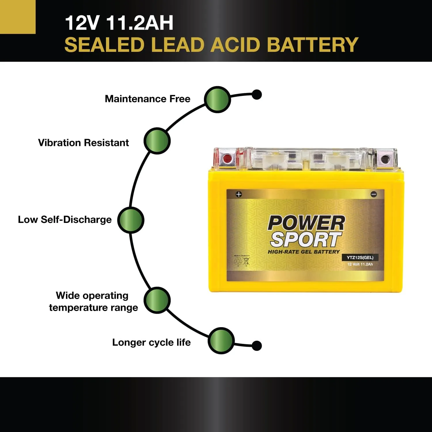 ExpertPower YTZ12S-GEL-1 12V 11.2Ah Gel Motorcycle Battery image 3