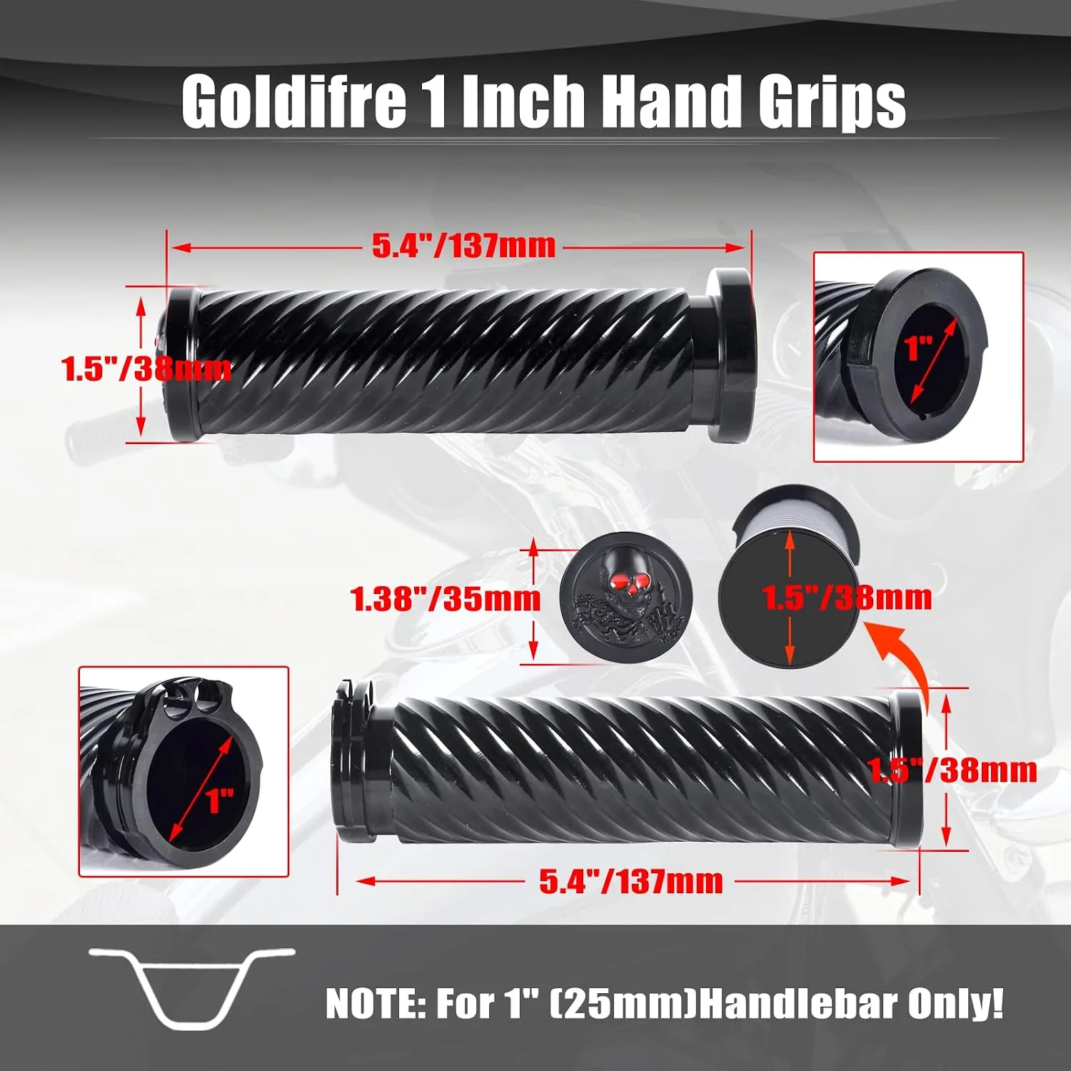Goldfire 1 in 25 mm Aluminum Motorcycle Handlebar Grips Pair image 4