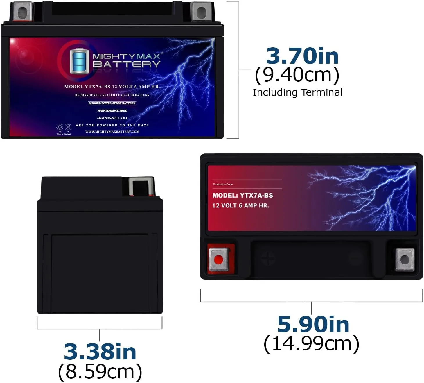 Mighty Max YTX7A-BSCHCOMBO 12V 6Ah Powersports Battery with Charger image 4