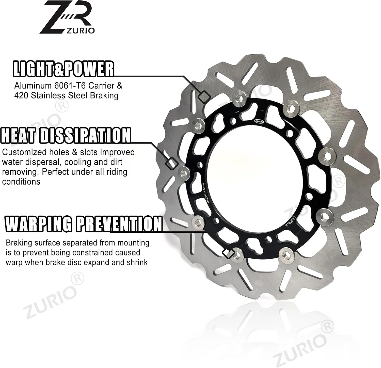 Zurio Front & Rear Brake Rotors for Suzuki GSXR 600/750/1000 KT:DBS020WG+032W image 4