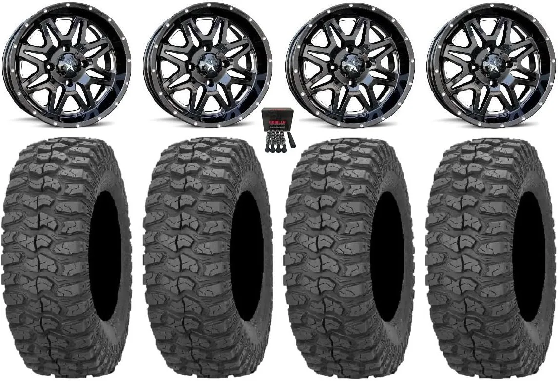 MSA Black Vibe 14 in ATV Wheels and 28 in Rock-A-Billy Tires Bundle