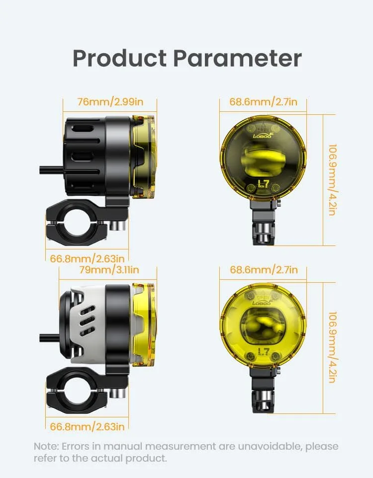 Loboo L7S 2-Pack Motorcycle Auxiliary Lights image 3