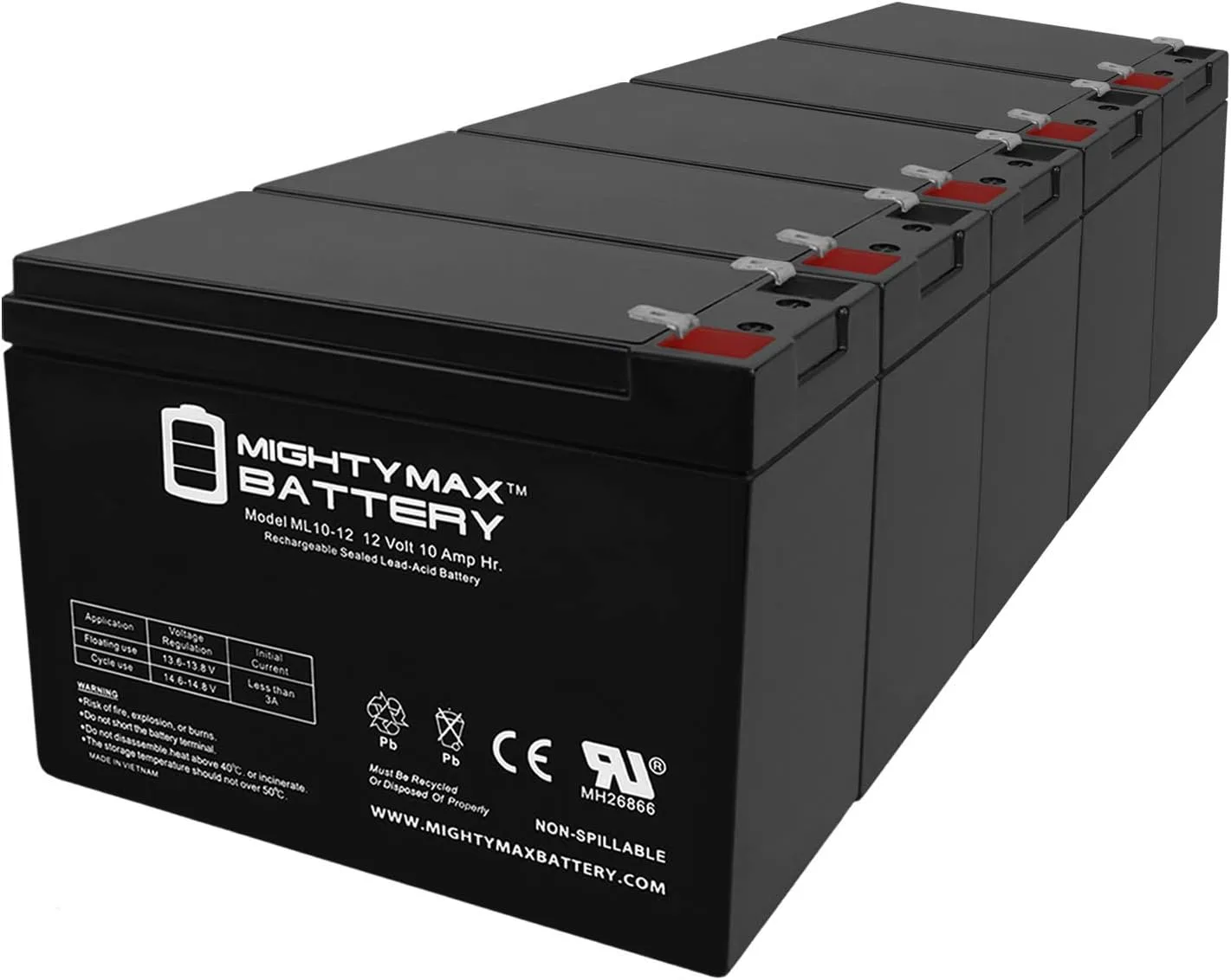 Mighty Max ML10-12 12V 10Ah SLA Battery 5-Pack