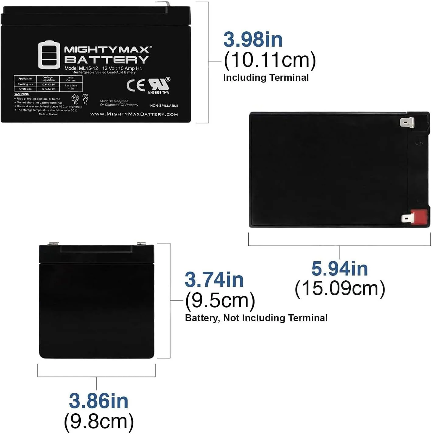 Mighty Max ML15-12MP453103 12V 15Ah Battery 4-Pack image 2