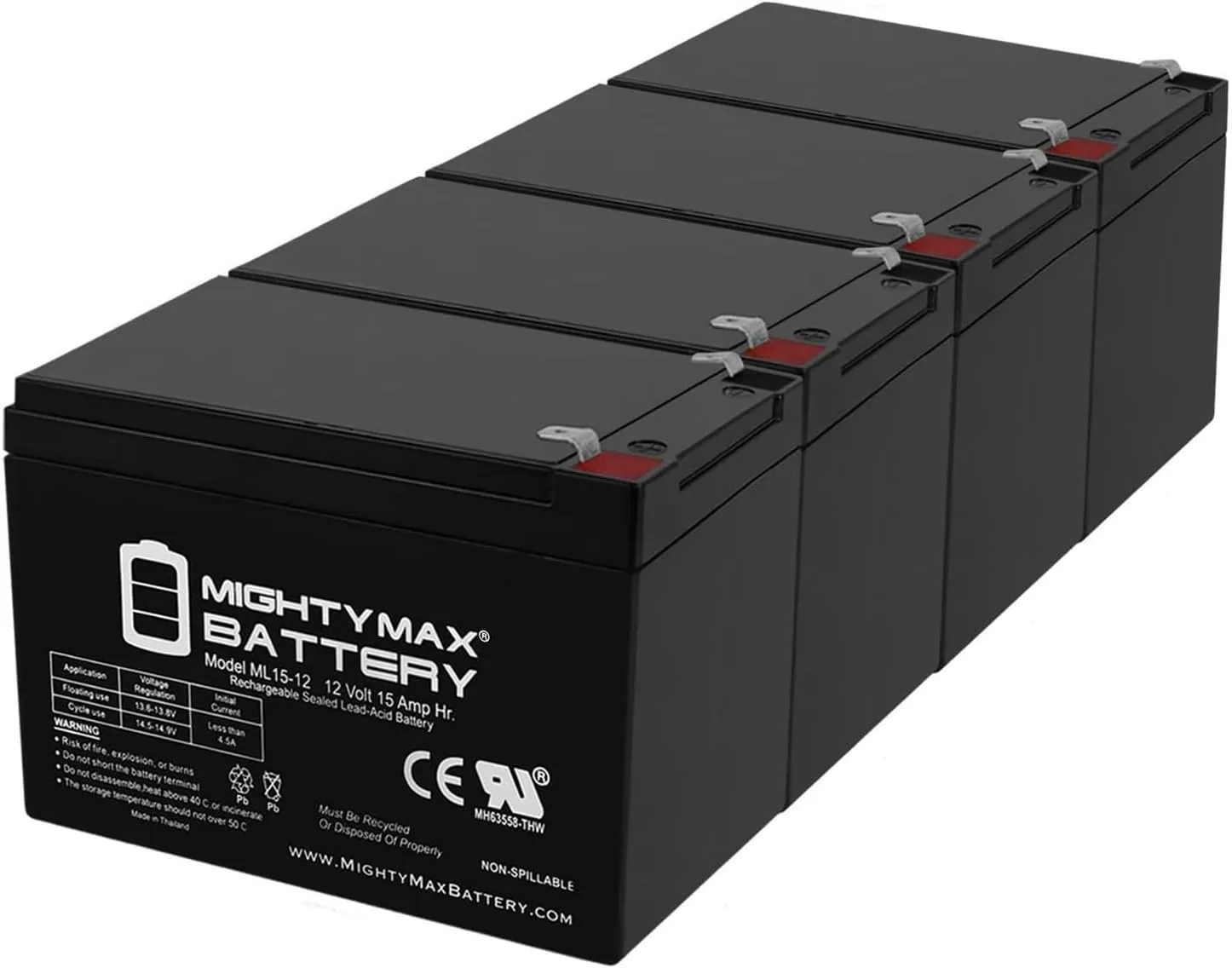 Mighty Max ML15-12MP453103 12V 15Ah Battery 4-Pack