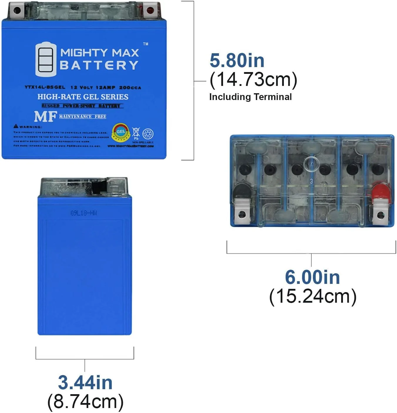 Mighty Max YTX14L-BSGEL38 12V Gel Battery image 2