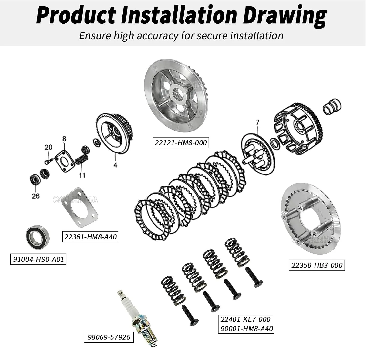 GOLKNHA Clutch Kit for Honda TRX250X, Recon 250 & Sportrax 250 image 2