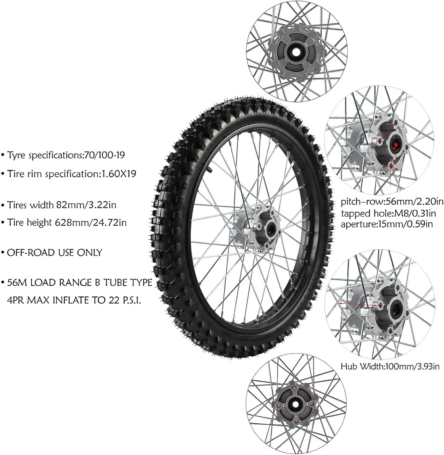 REBEKAMODS TL143-1 70/100-19 Front Dirt Bike Wheel Assembly image 2