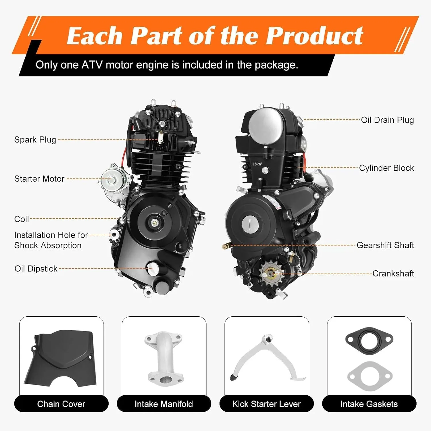 YIPONYT 125cc 4-Stroke ATV Engine Motor – Part 01 image 2