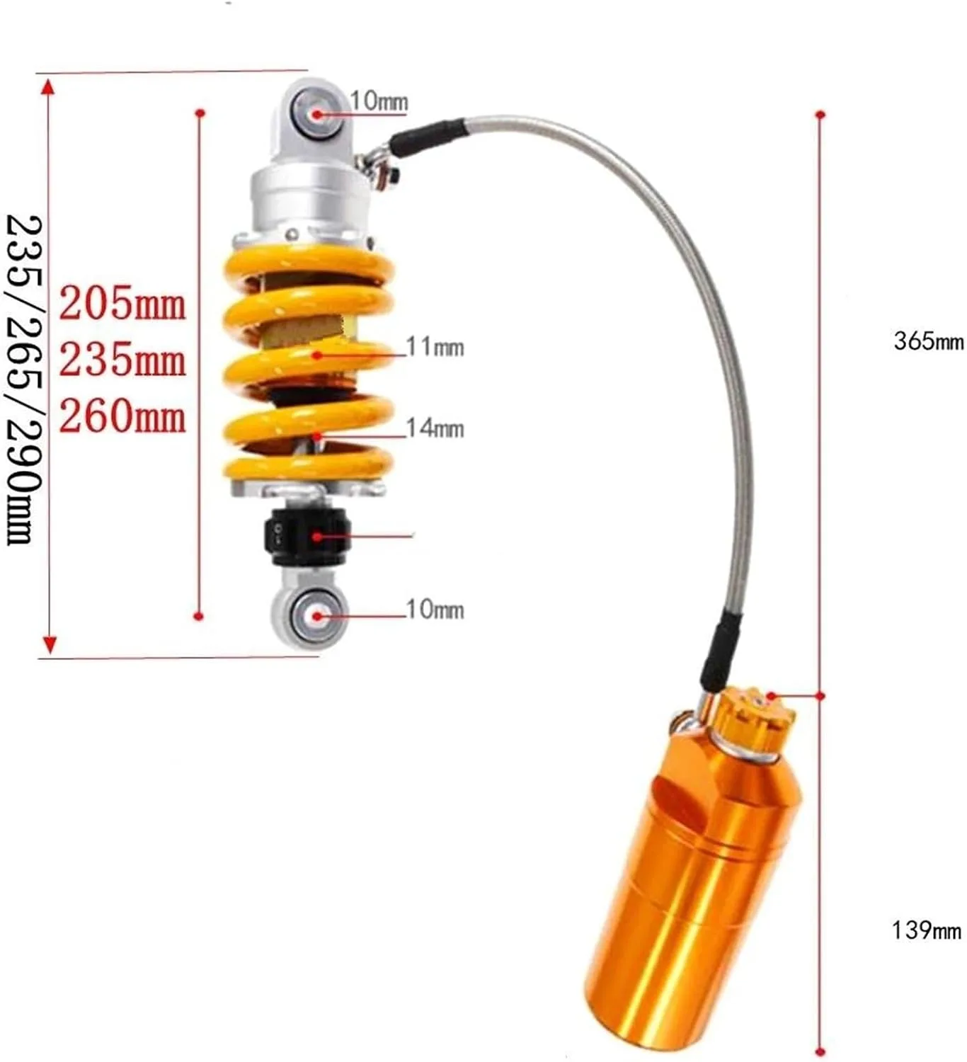 Generic Z125 Rear Shock Absorber 260mm Gold 4858042193213 image 2