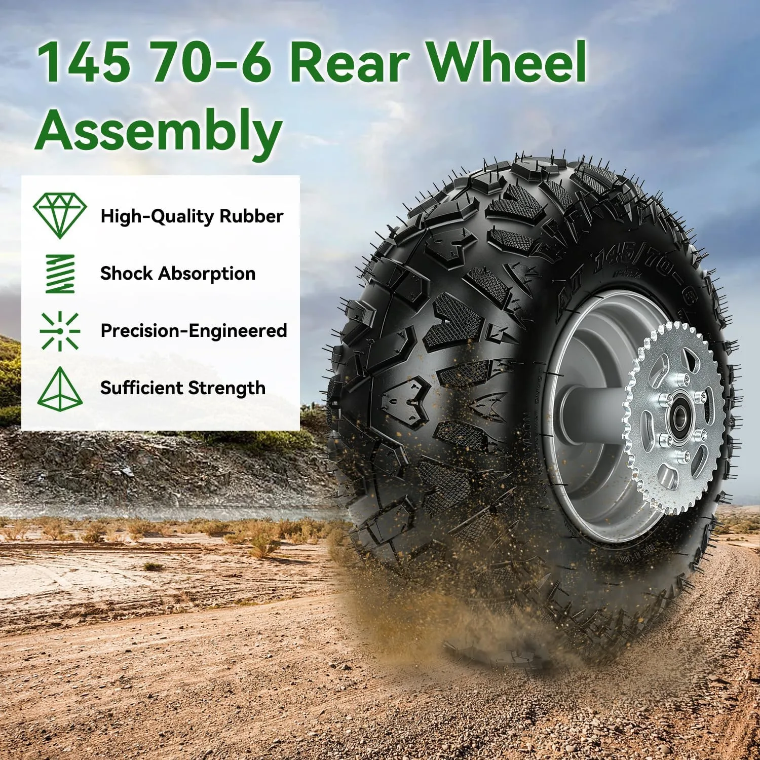 XIKOBY 145/70-6 Rear Mini Bike Wheel and Tire Set XK-AHR01-6 image 2