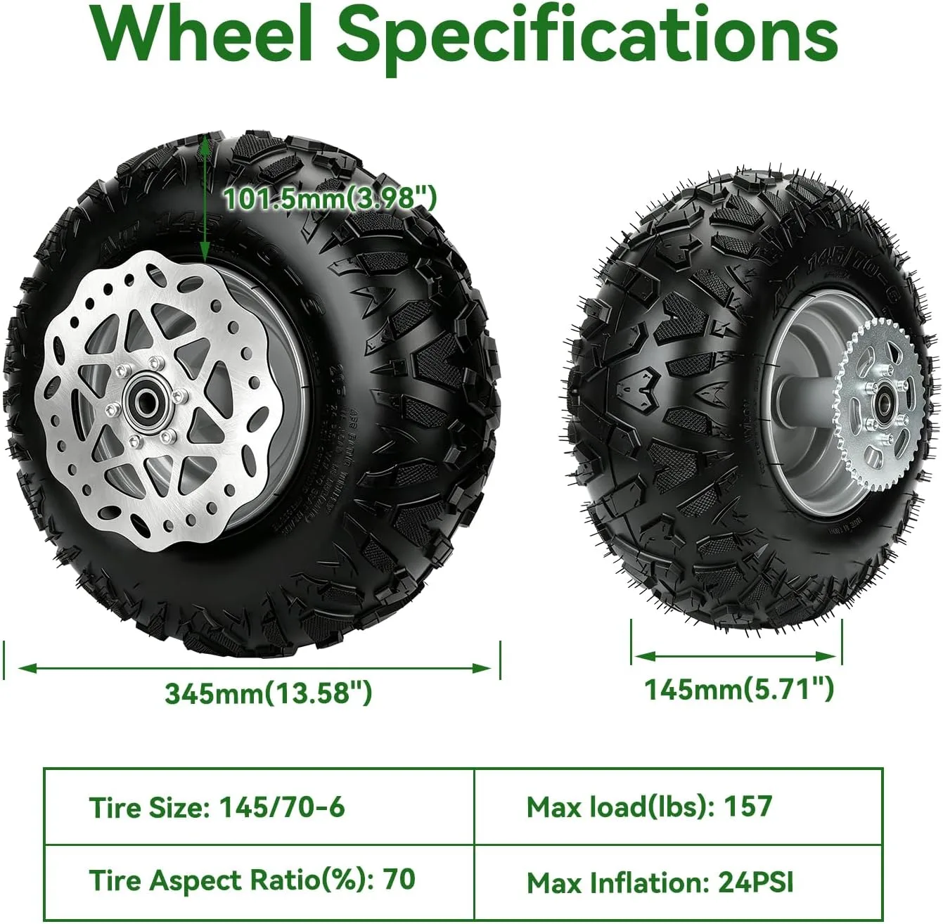 XIKOBY 145/70-6 Rear Mini Bike Wheel and Tire Set XK-AHR01-6 image 4