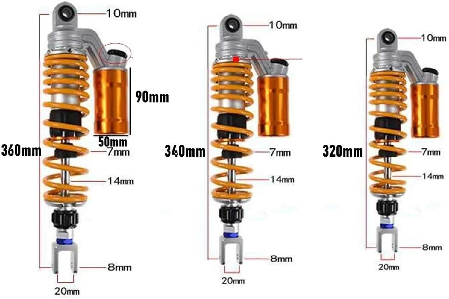 Generic 340 mm Rear Motorcycle Shock Absorber 4858042198164 image 4