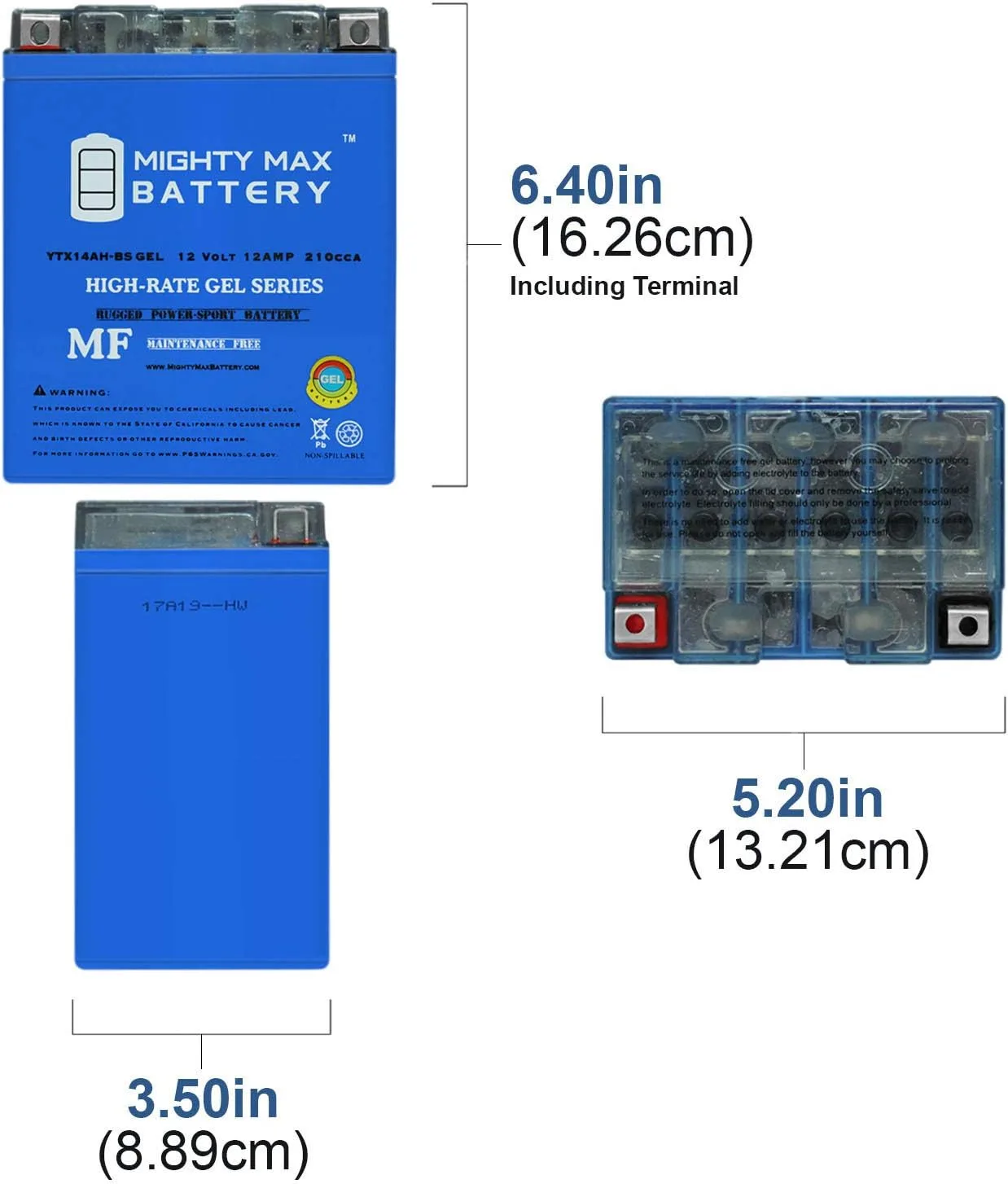 Mighty Max YTX14AHGEL132 12V GEL Battery for 2006 Polaris 300 image 2