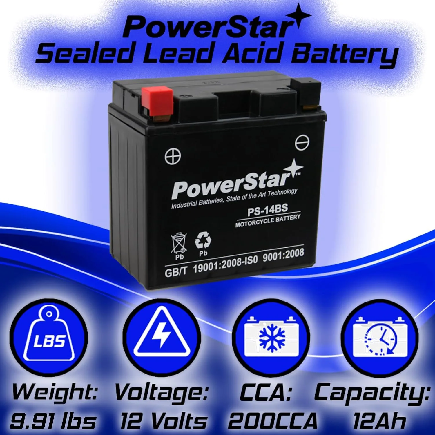PowerStar PS14-BS 12V AGM Battery for Kawasaki KVF650 Prairie 650 image 3