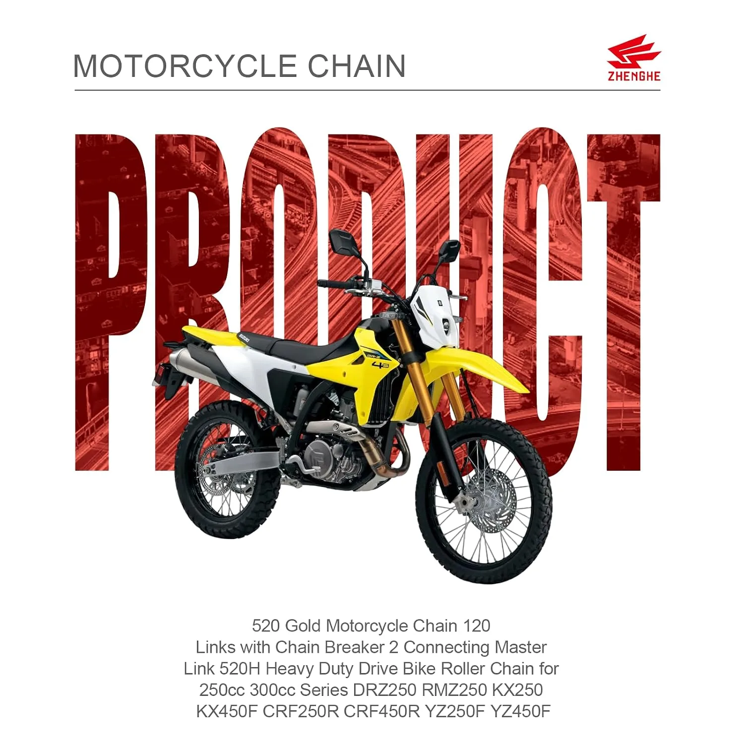Zhenghe 520 Gold Motorcycle Drive Chain 120 Links 10200827 image 3