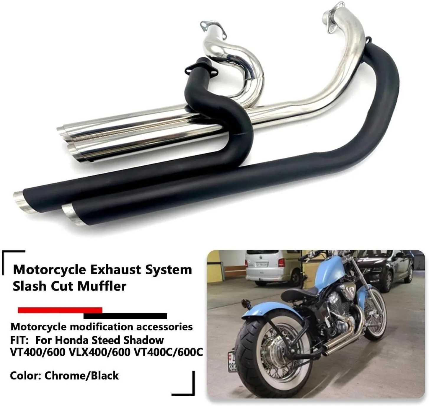 Generic Honda Steed Shadow VT VLX Full Exhaust System Muffler WGAMRWRQW-08D00123 image 2