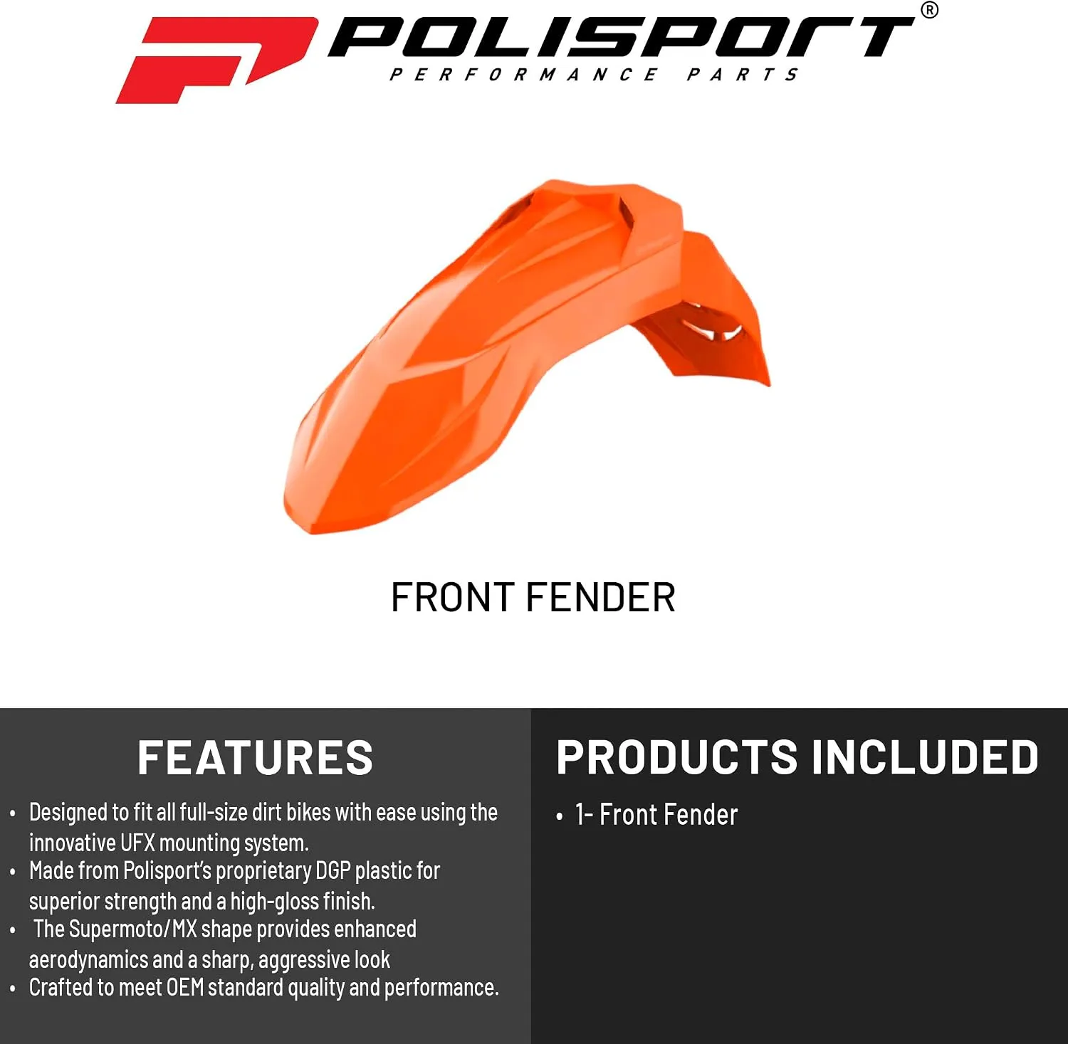Polisport 8685300006 Orange UFX Universal Front Fender image 2