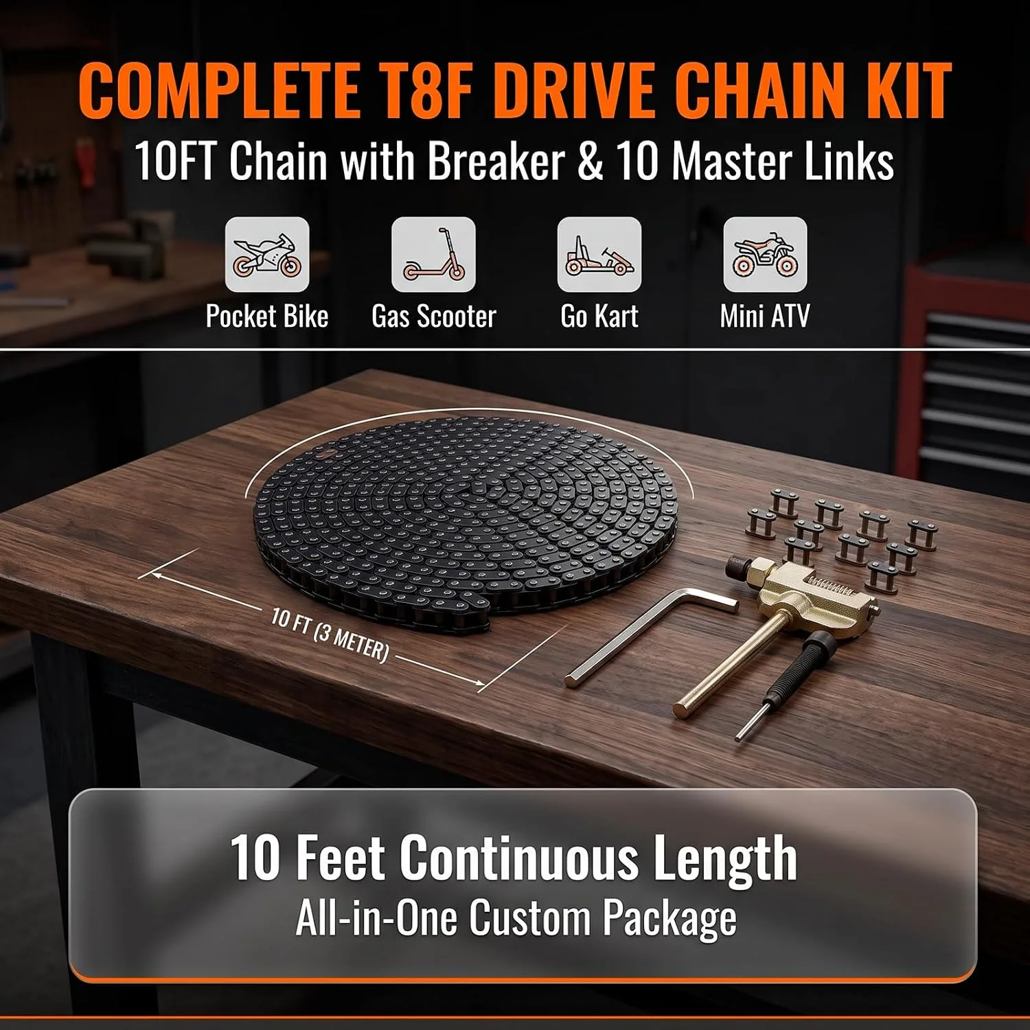 UPOW T8F-10 10-Foot Drive Chain Kit with Master Links image 2