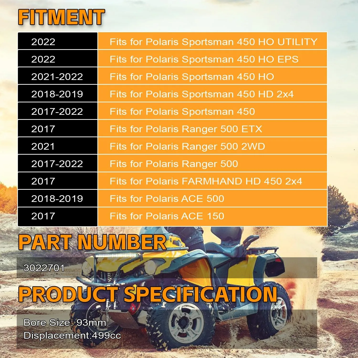 PANGOLIN 93mm Top-End Rebuild Kit PAN-3022701 for Polaris image 2