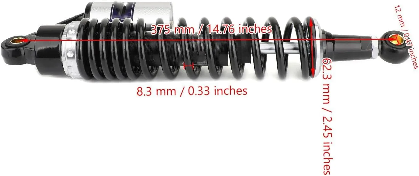 Generic 375 mm Rear Motorcycle Shock Absorbers Pair image 2